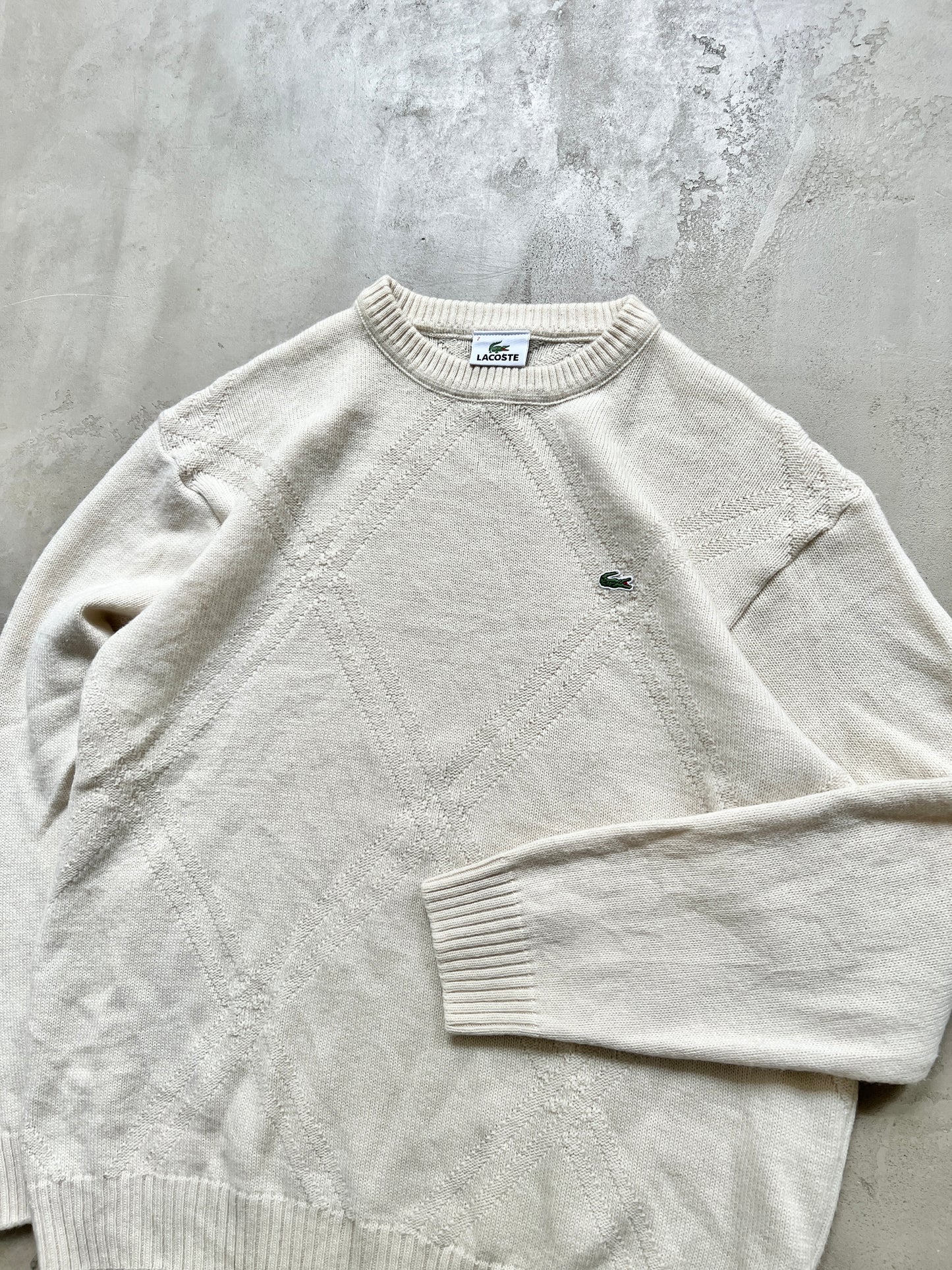 LIGHT BEIGE LACOSTE KNIT SWEATER - 2000S