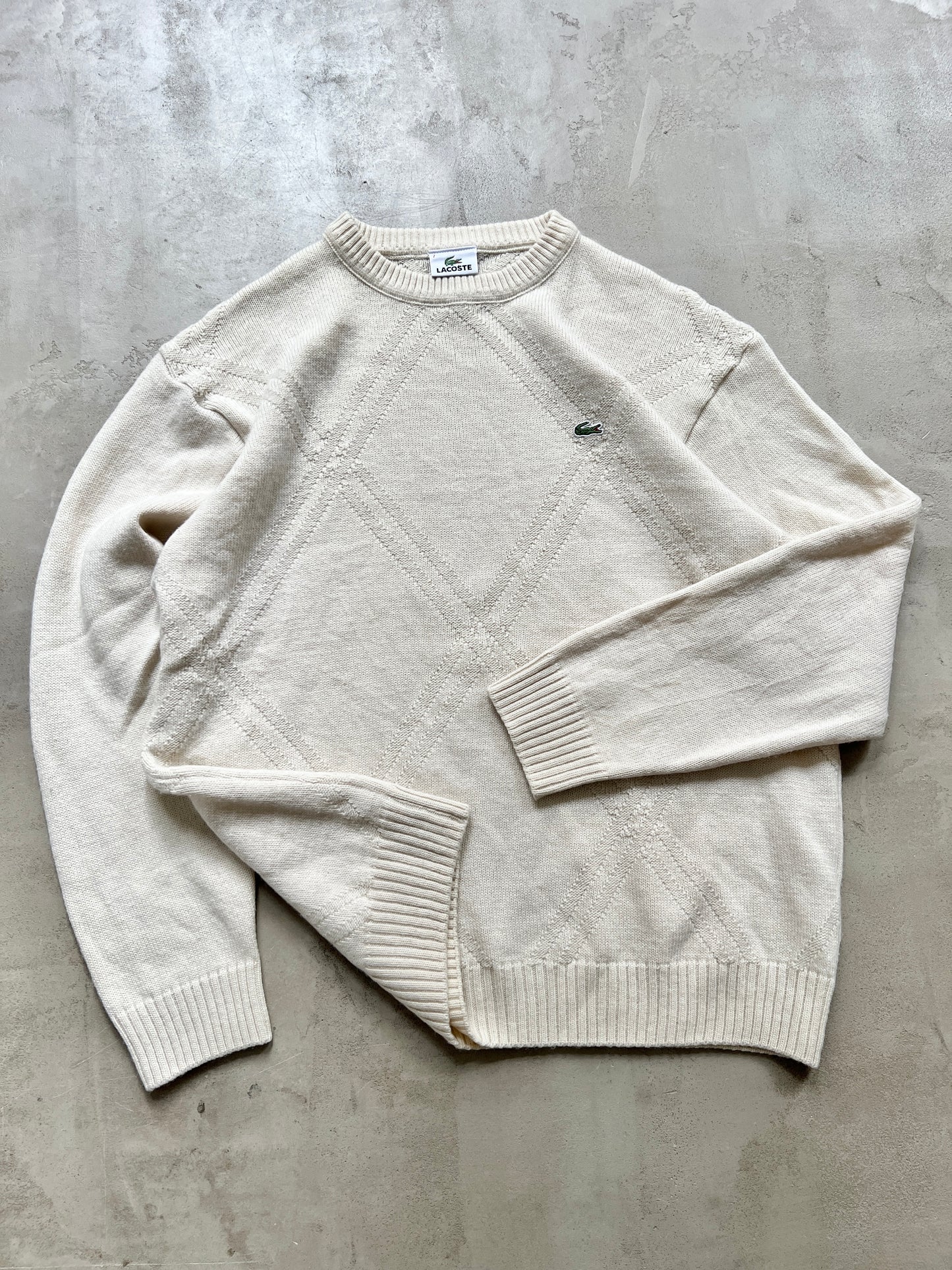 LIGHT BEIGE LACOSTE KNIT SWEATER - 2000S