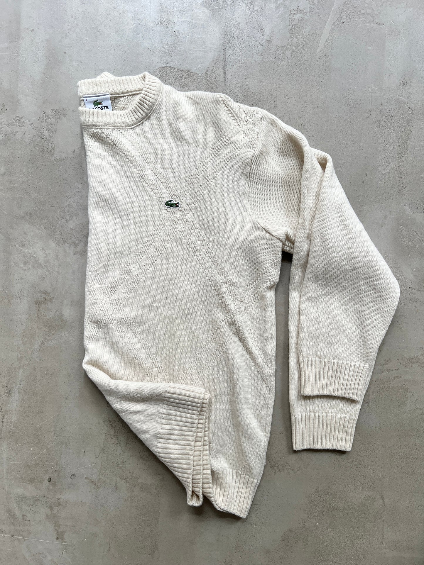 LIGHT BEIGE LACOSTE KNIT SWEATER - 2000S