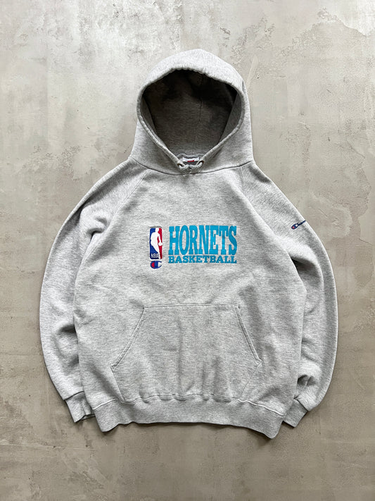 GREY CHARLOTTE HORNETS CHAMPION HOODIE - 1990S - M