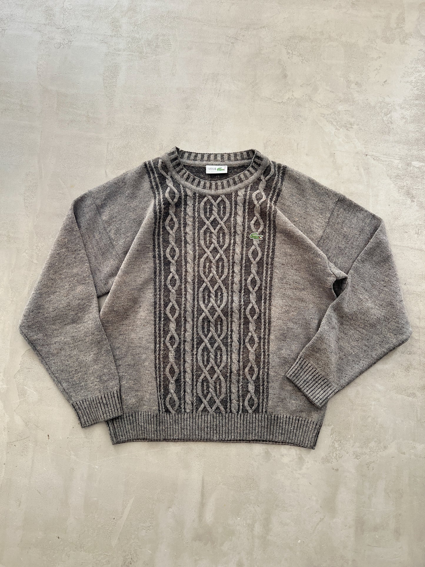 GREY/MOCHA LACOSTE KNIT SWEATER - 2000S - L