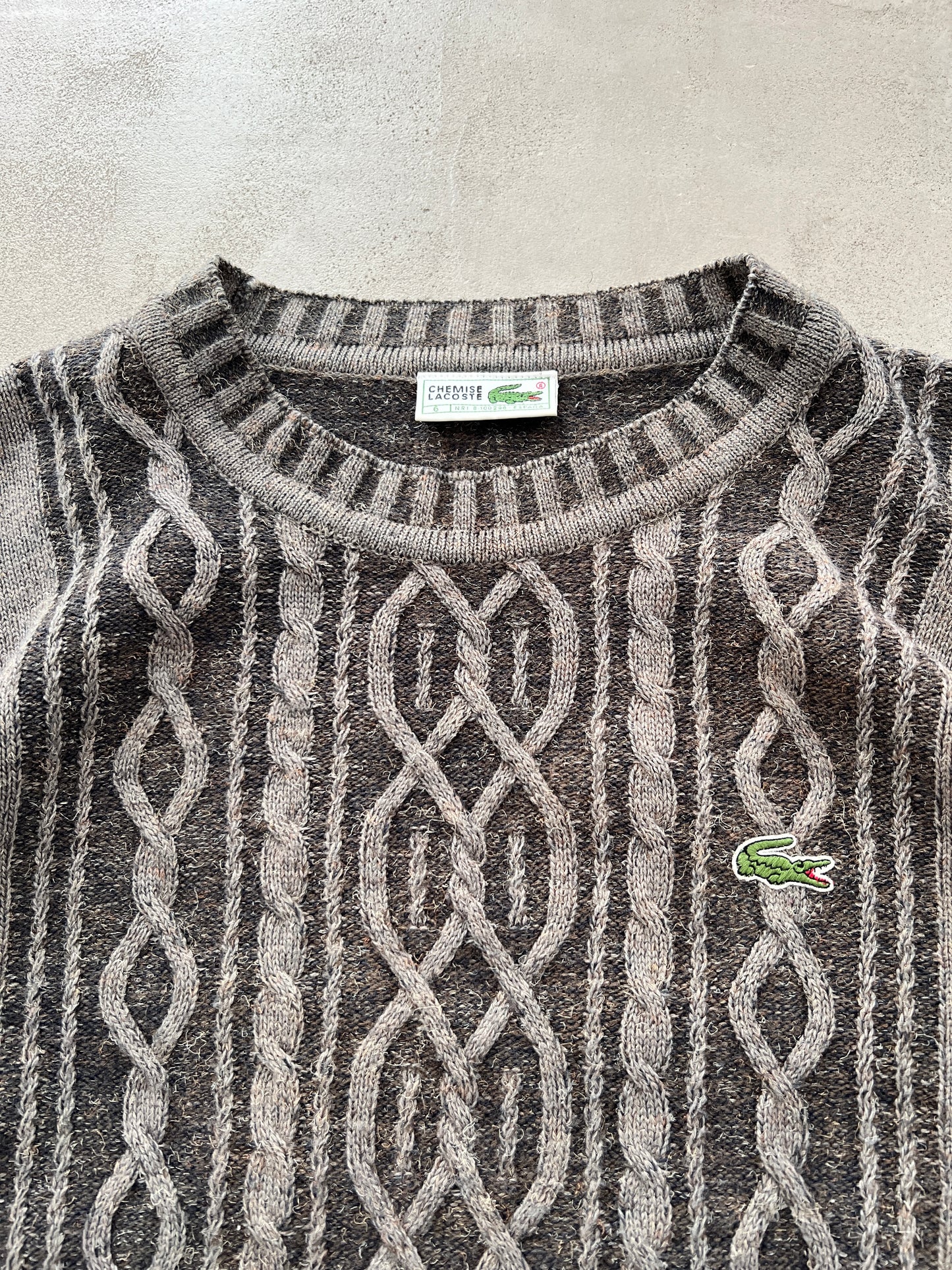 GREY/MOCHA LACOSTE KNIT SWEATER - 2000S - L