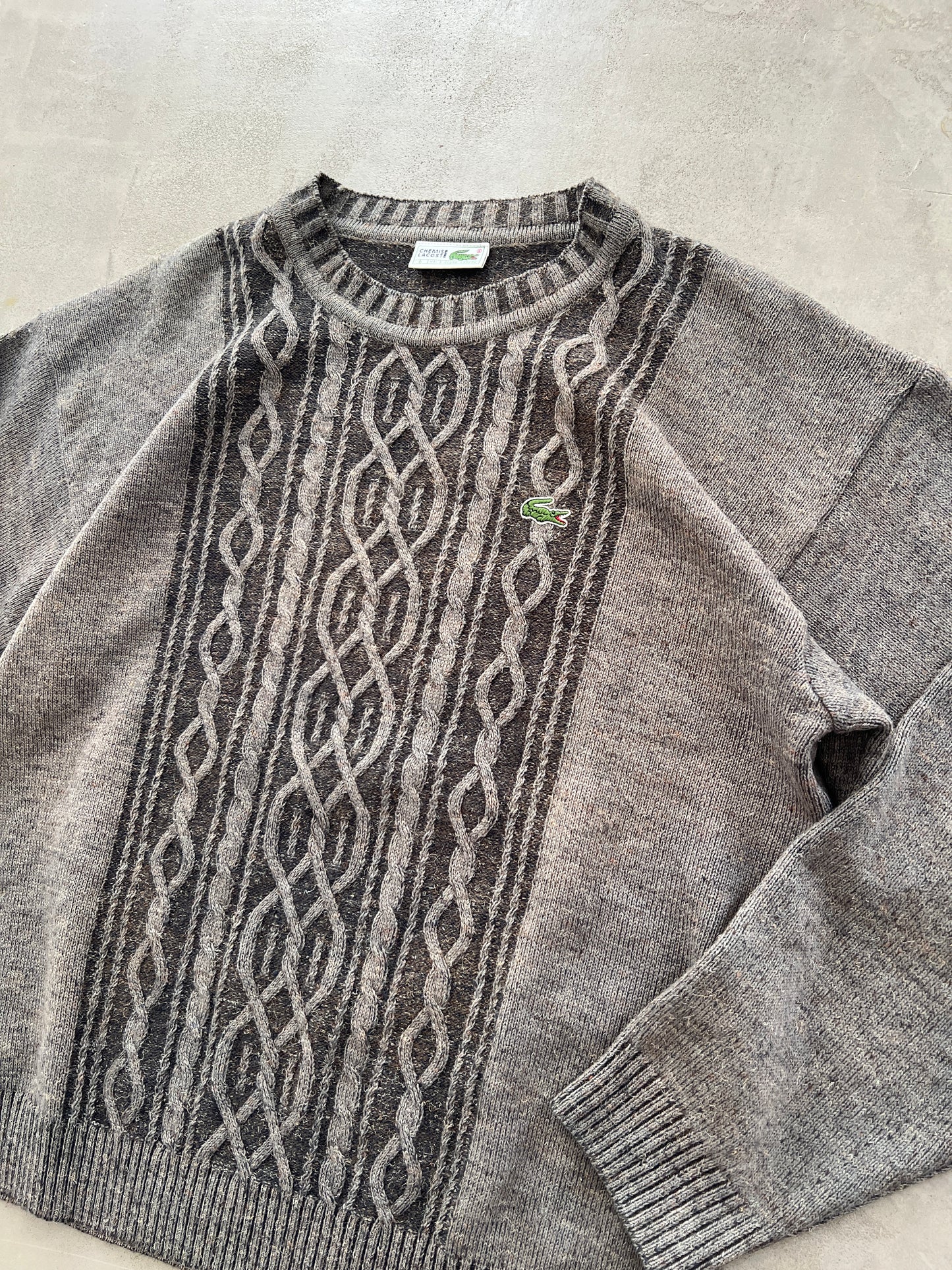 GREY/MOCHA LACOSTE KNIT SWEATER - 2000S - L