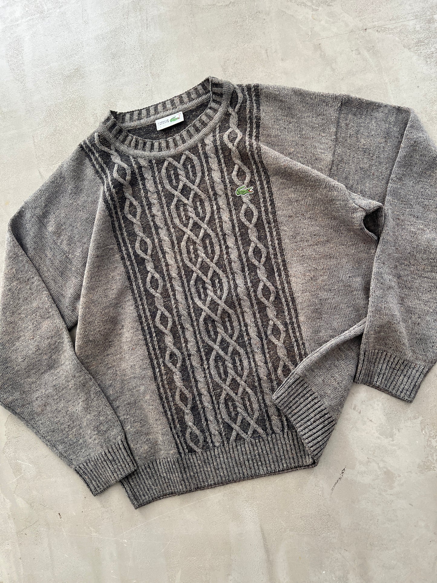 GREY/MOCHA LACOSTE KNIT SWEATER - 2000S - L