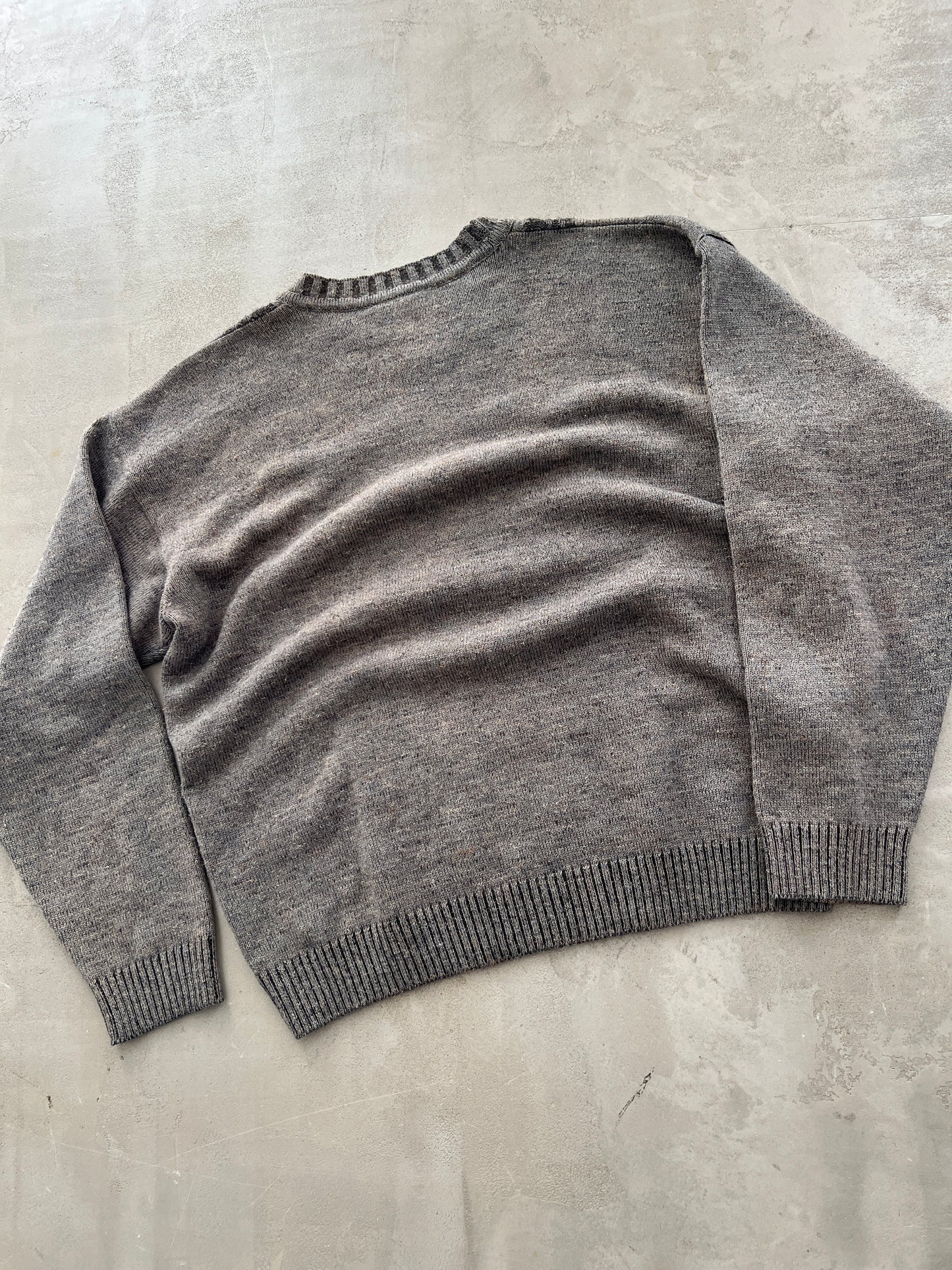 GREY/MOCHA LACOSTE KNIT SWEATER - 2000S - L