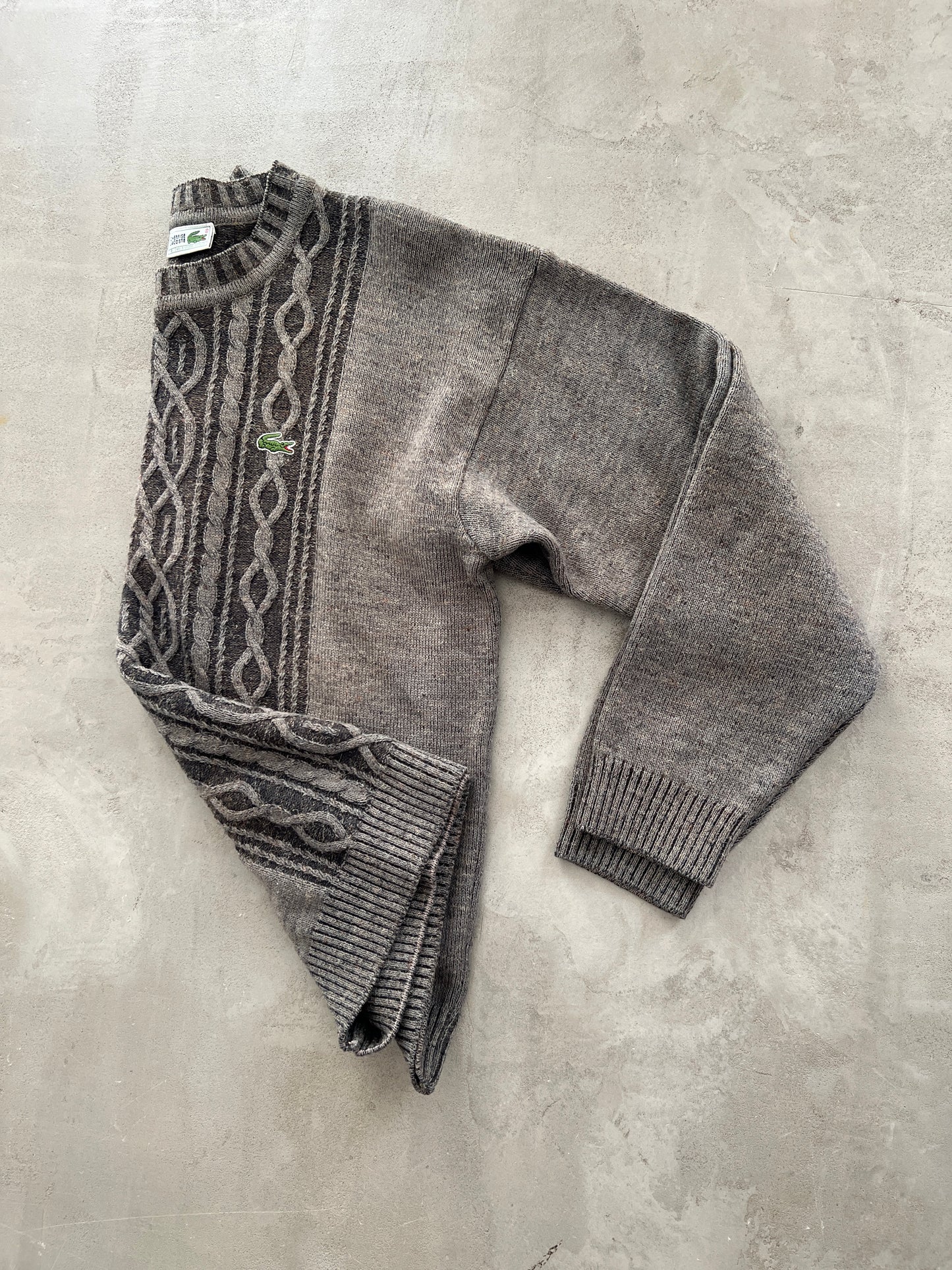 GREY/MOCHA LACOSTE KNIT SWEATER - 2000S - L