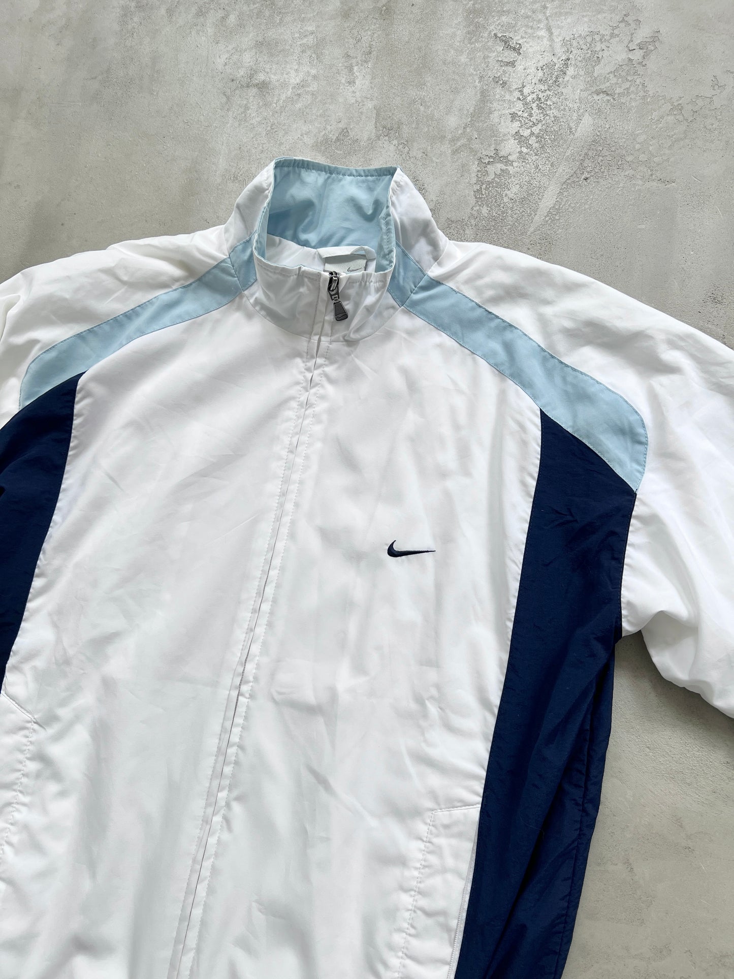 WHITE/BABY BLUE NIKE TRACK JACKET - 2000S - M