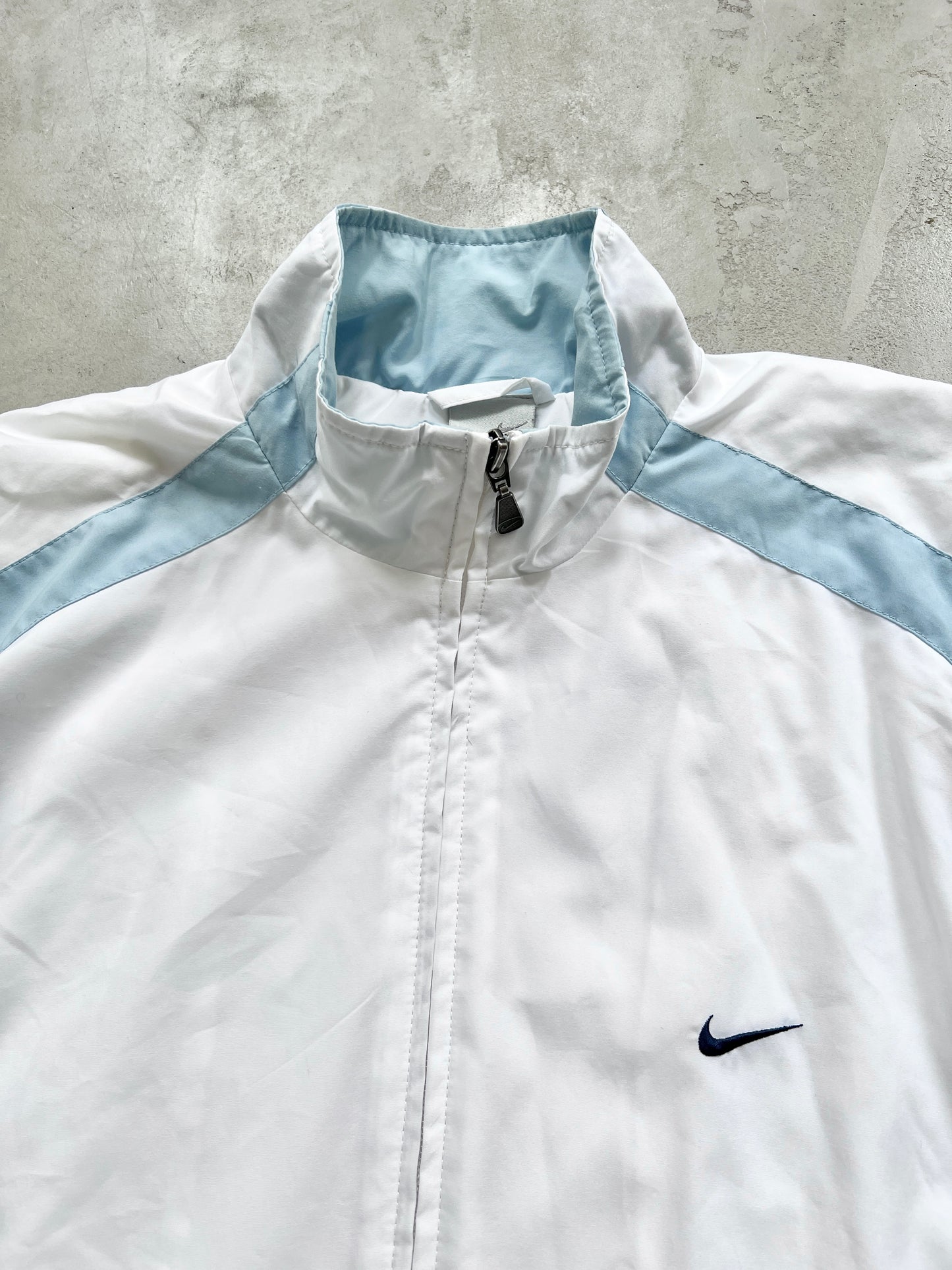 WHITE/BABY BLUE NIKE TRACK JACKET - 2000S - M