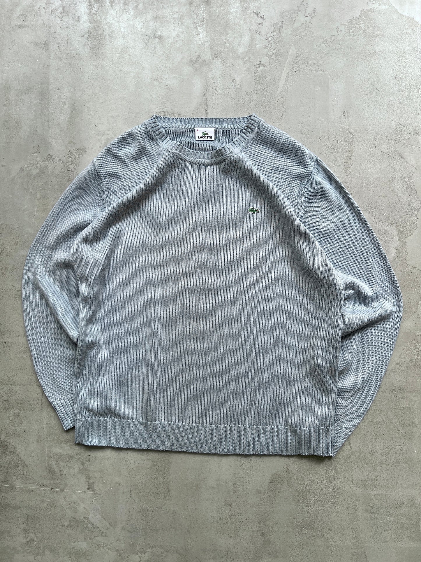 SLATE BLUE/GREY LACOSTE KNIT SWEATER - 2000S - L