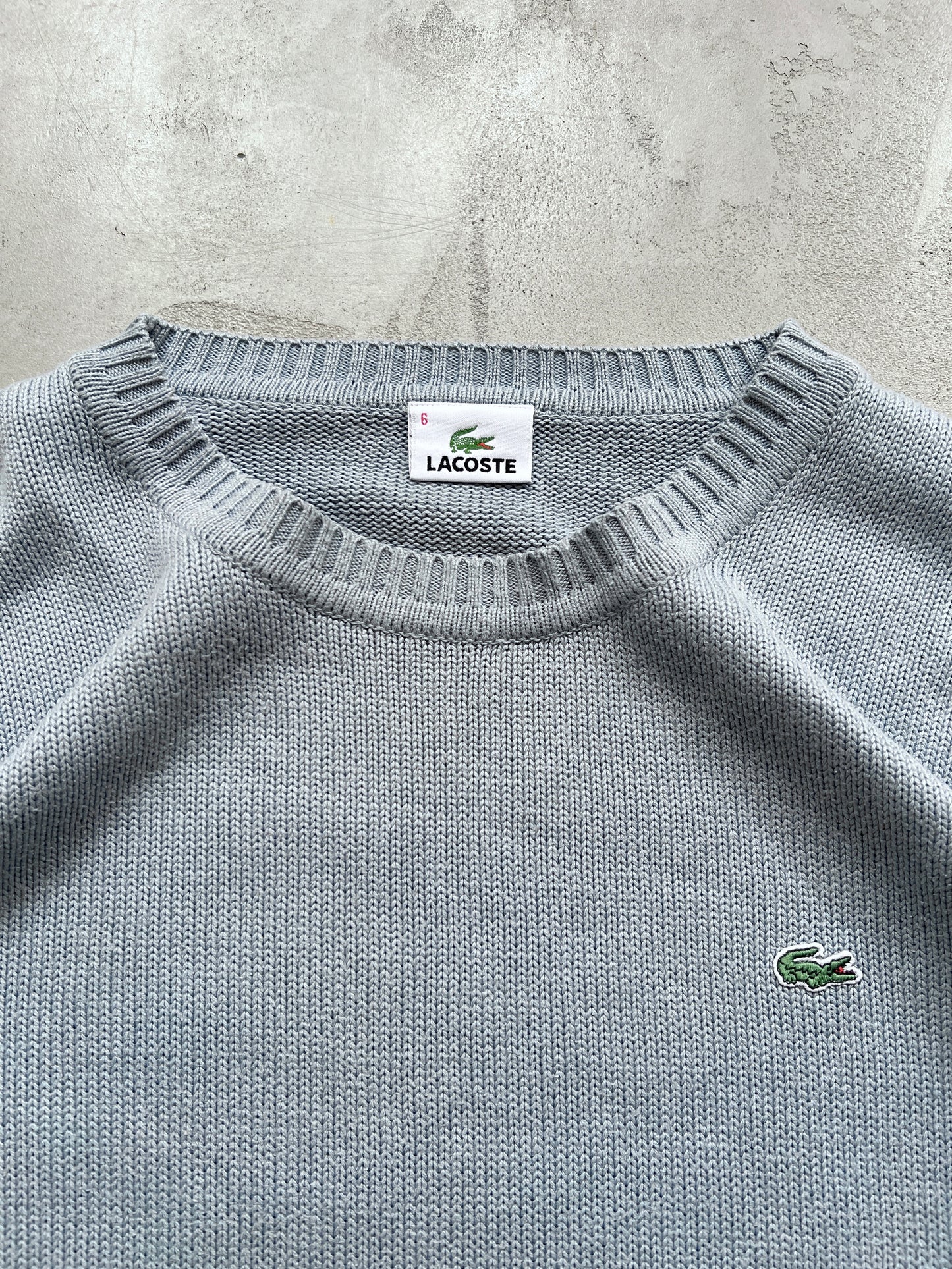 SLATE BLUE/GREY LACOSTE KNIT SWEATER - 2000S - L