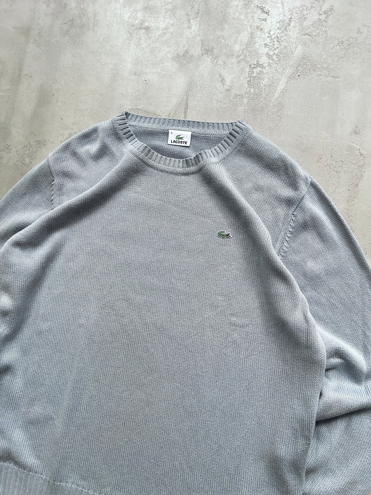 SLATE BLUE/GREY LACOSTE KNIT SWEATER - 2000S - L