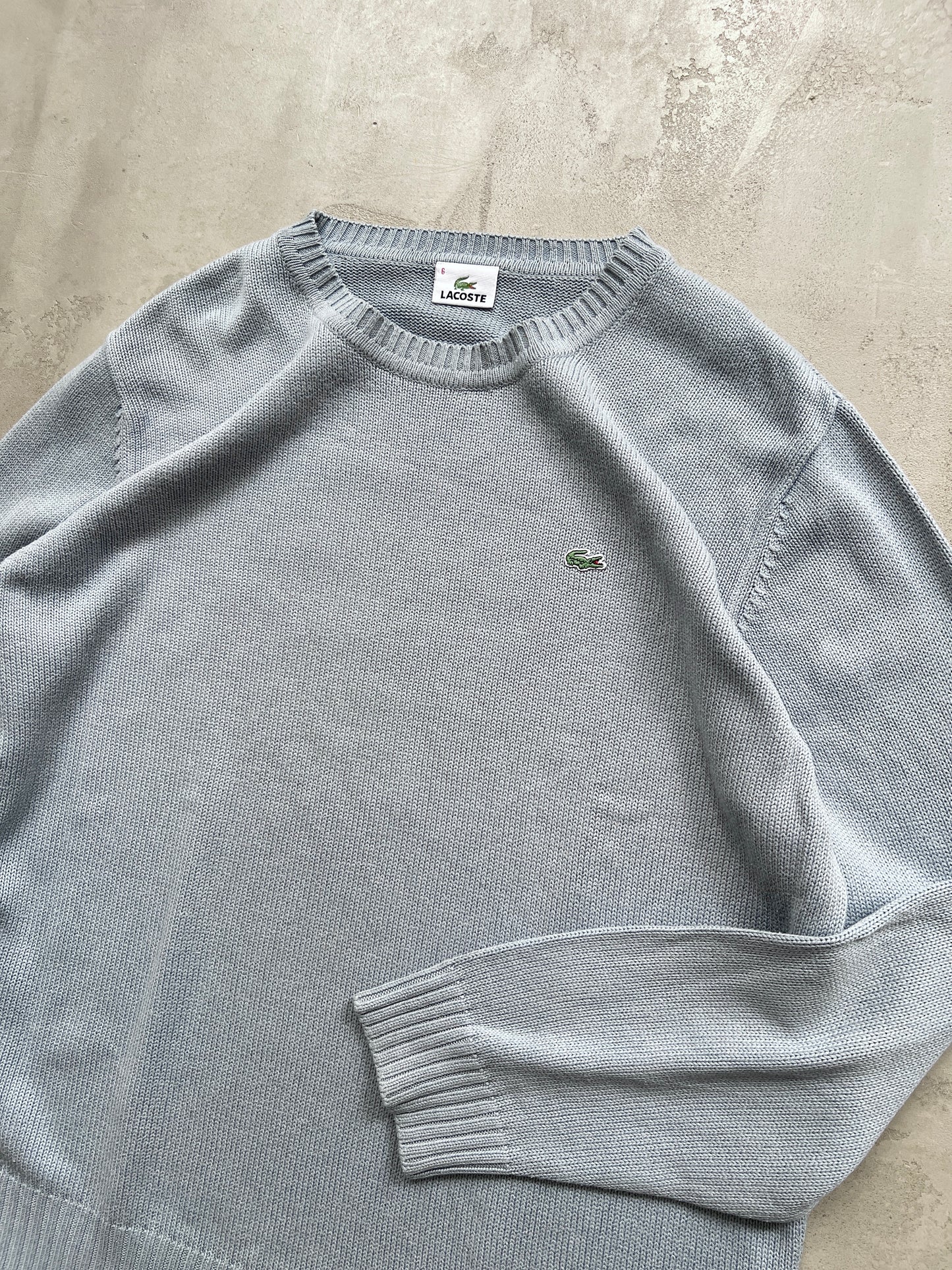 SLATE BLUE/GREY LACOSTE KNIT SWEATER - 2000S - L