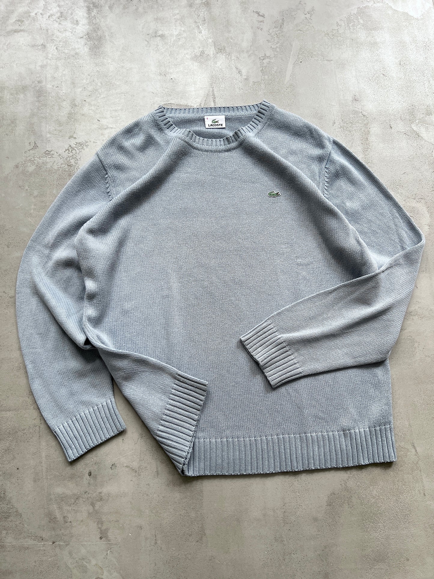 SLATE BLUE/GREY LACOSTE KNIT SWEATER - 2000S - L