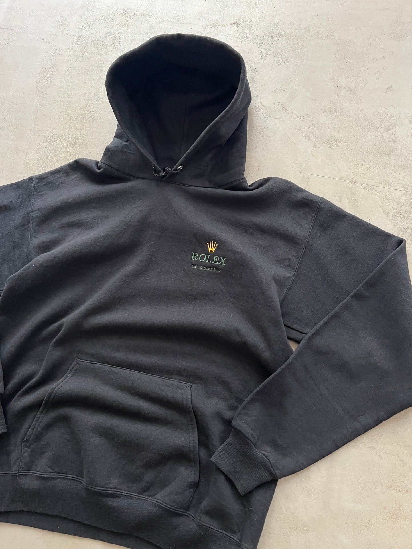 BLACK ROLEX HOODIE - 2000S - M