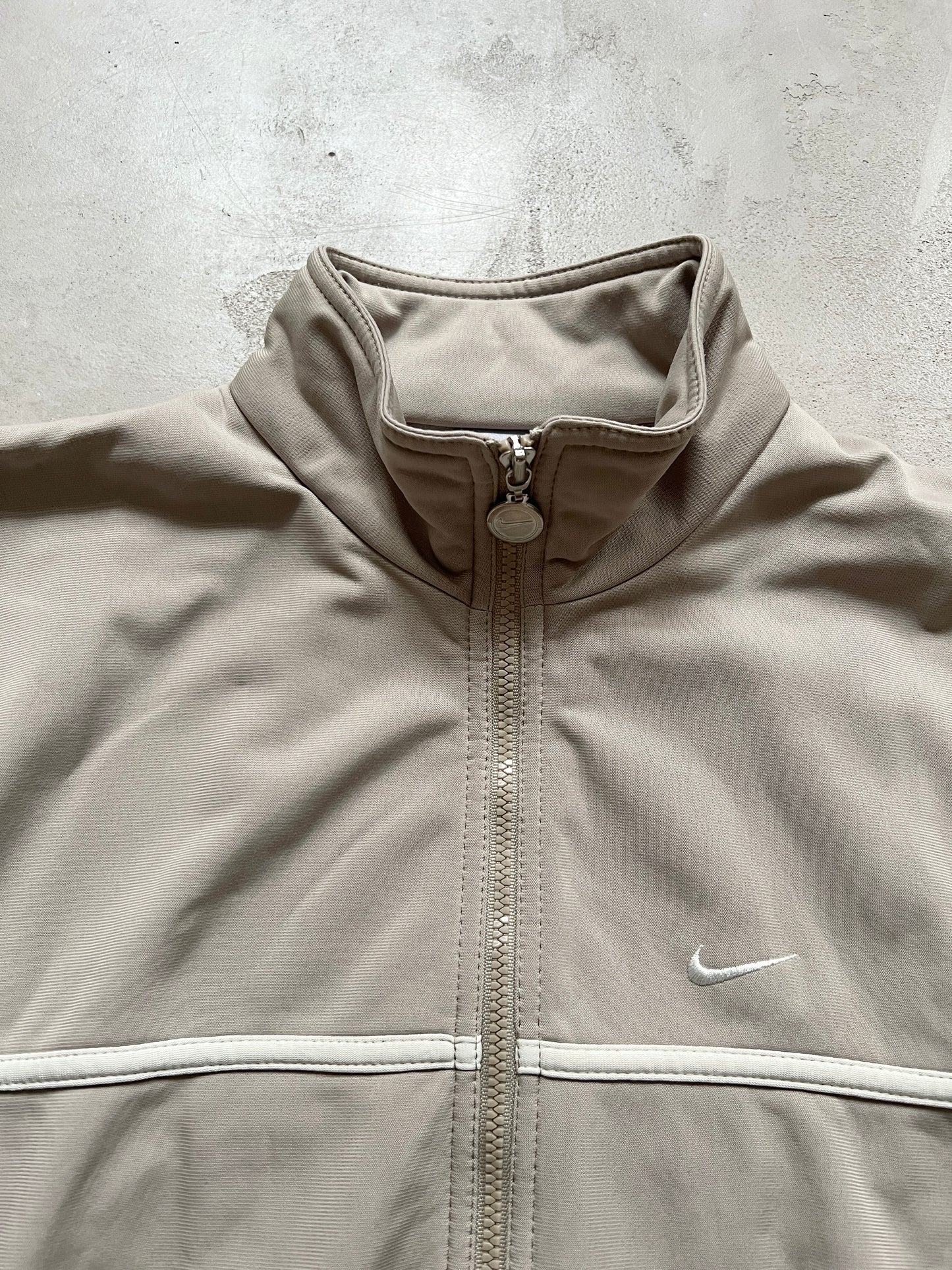 BEIGE/WHITE NIKE TRACK JACKET - 2000S - S