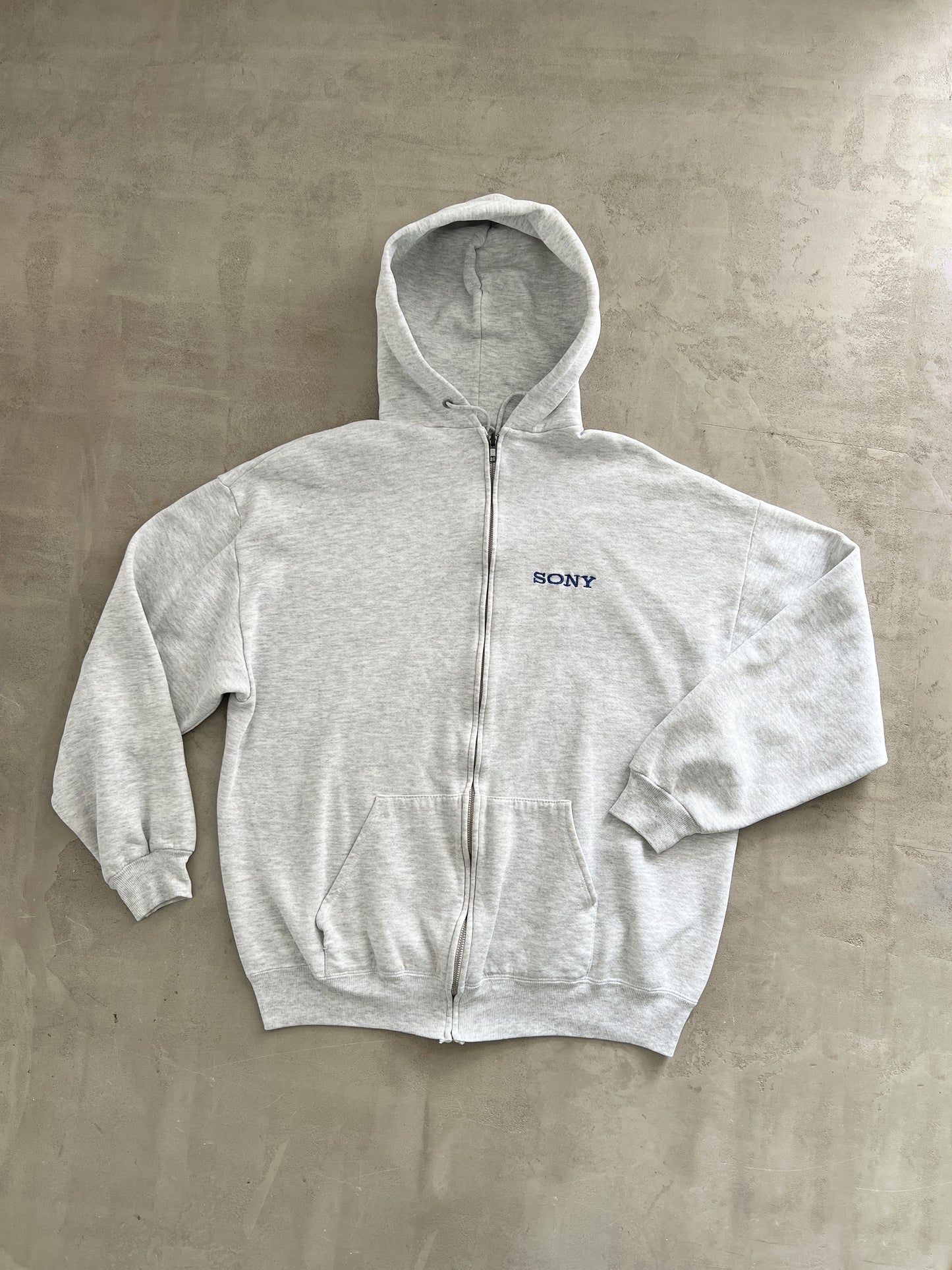 GREY SONY ZIP UP HOODIE - 1990S - L