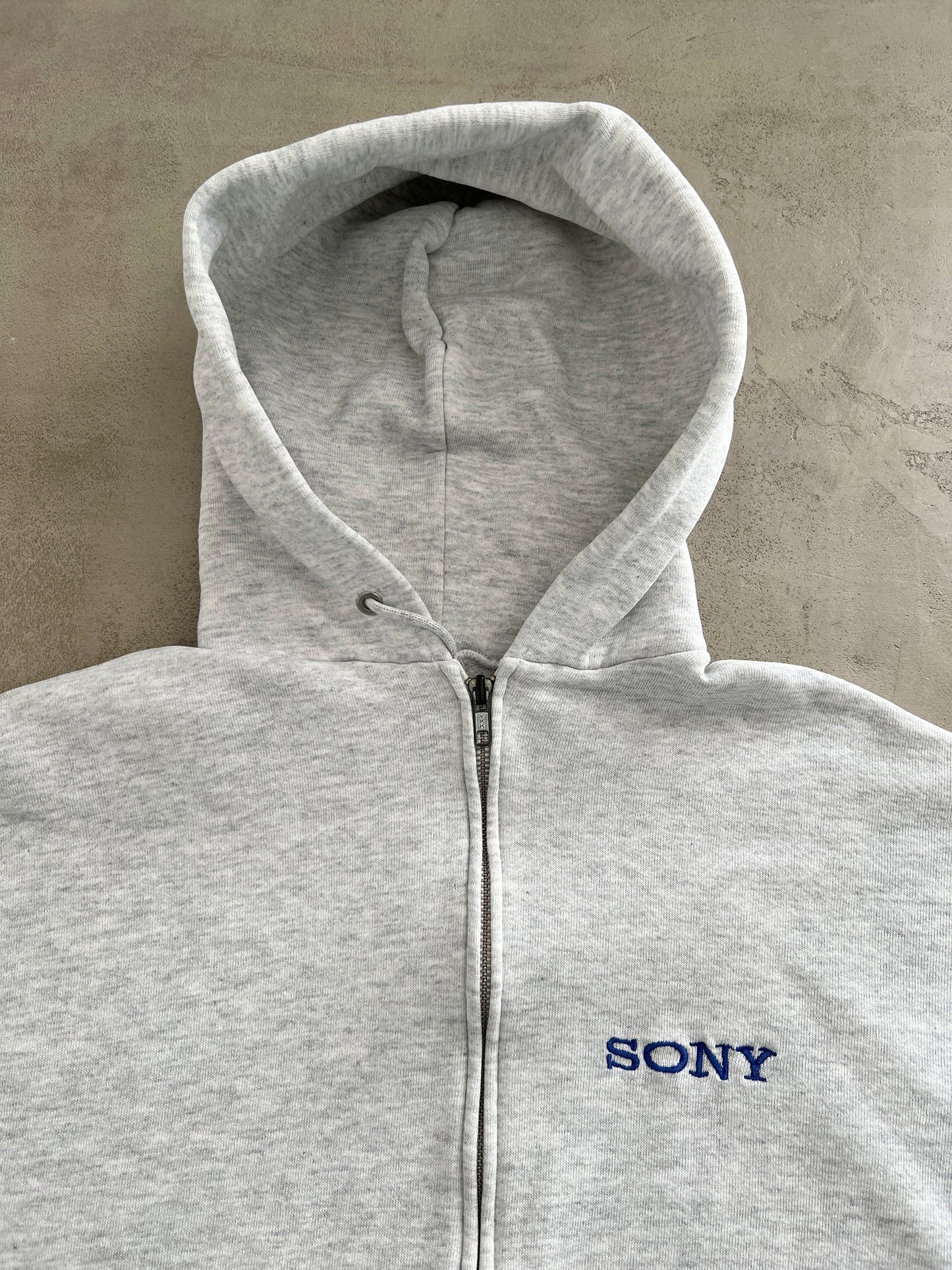 GREY SONY ZIP UP HOODIE - 1990S - L