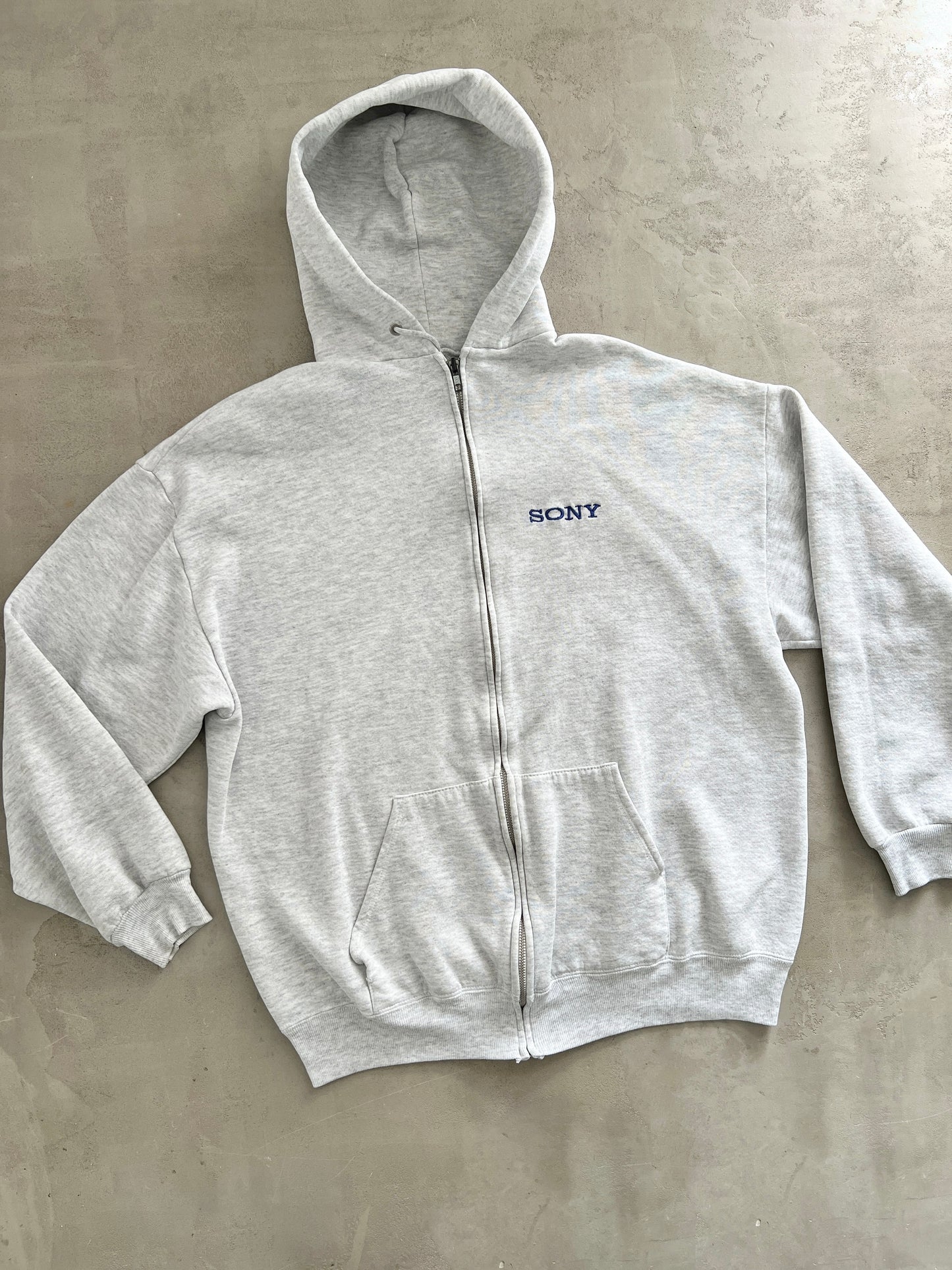 GREY SONY ZIP UP HOODIE - 1990S - L