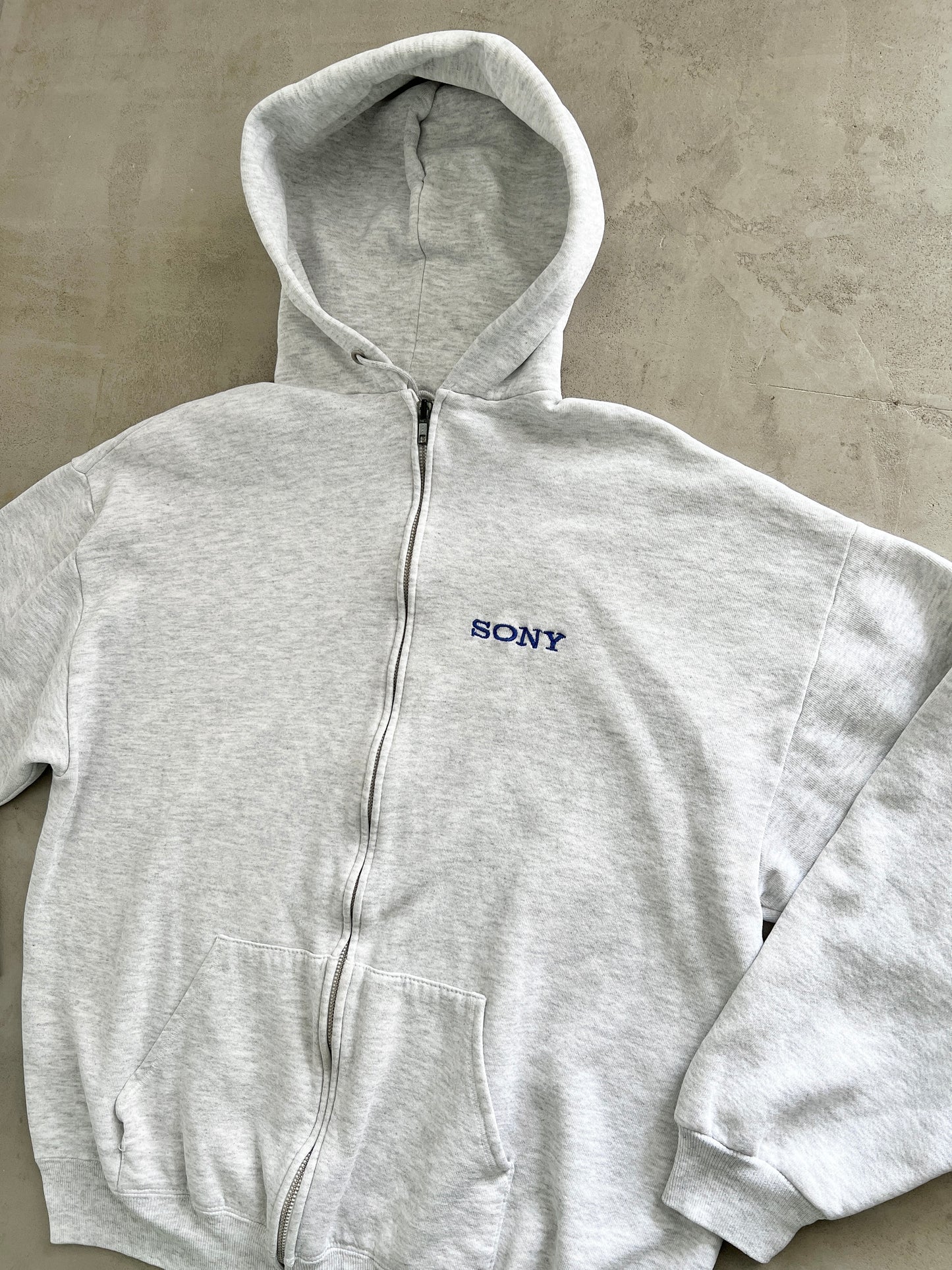 GREY SONY ZIP UP HOODIE - 1990S - L