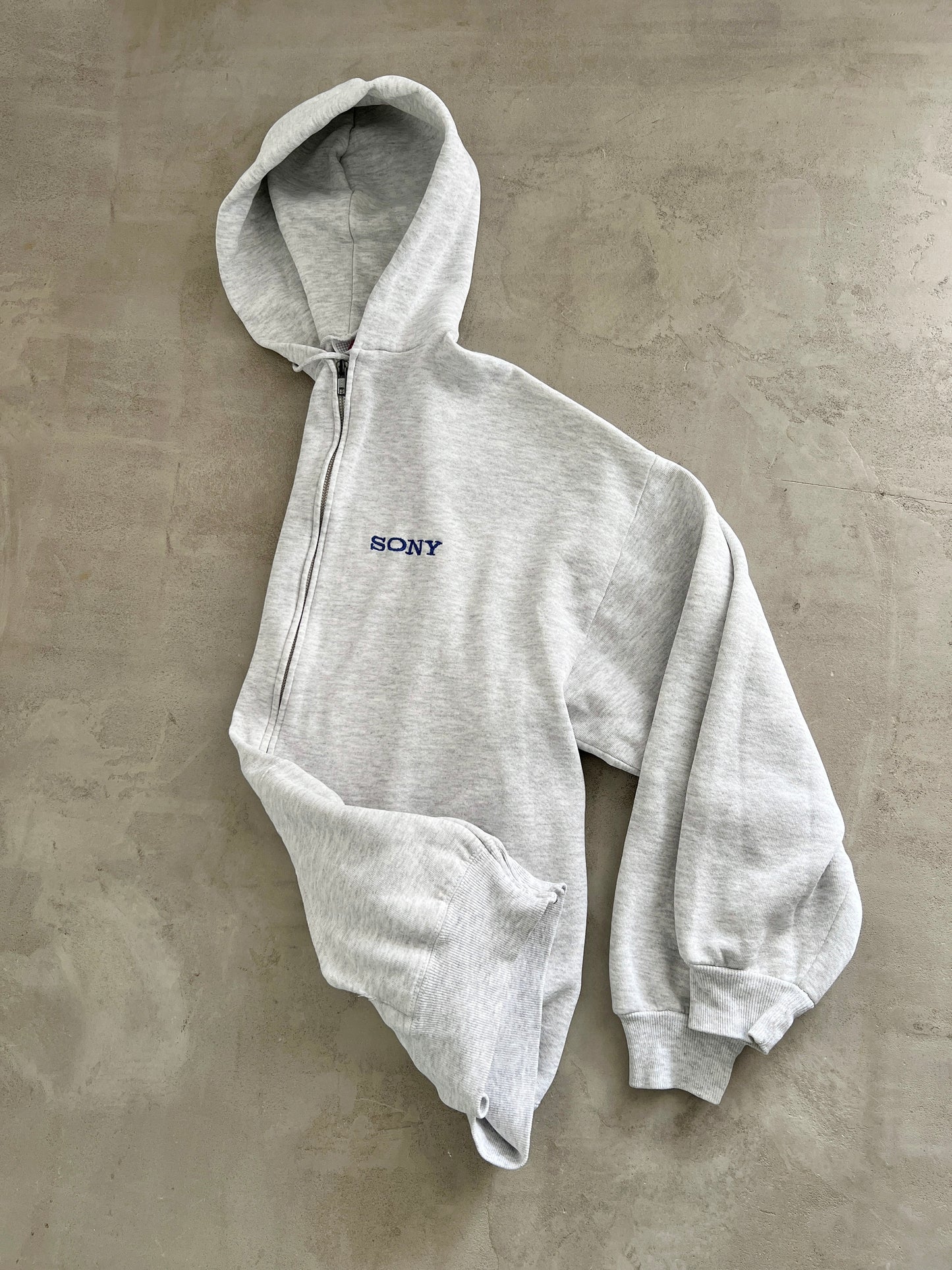 GREY SONY ZIP UP HOODIE - 1990S - L