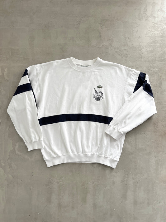 WHITE LACOSTE SAILING SWEATER - 1990S - M