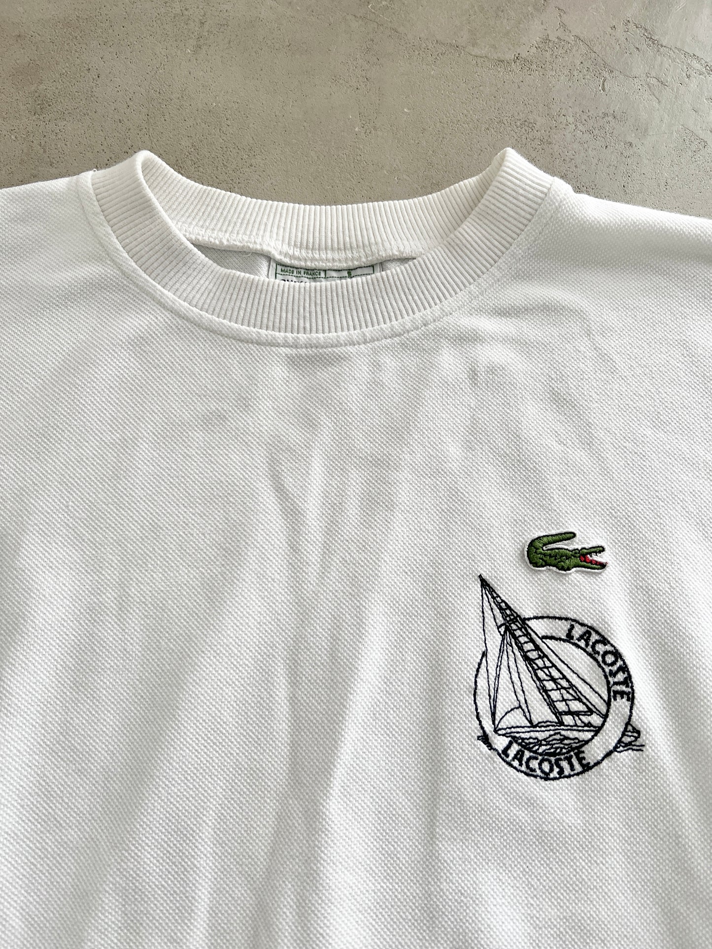 WHITE LACOSTE SAILING SWEATER - 1990S - M