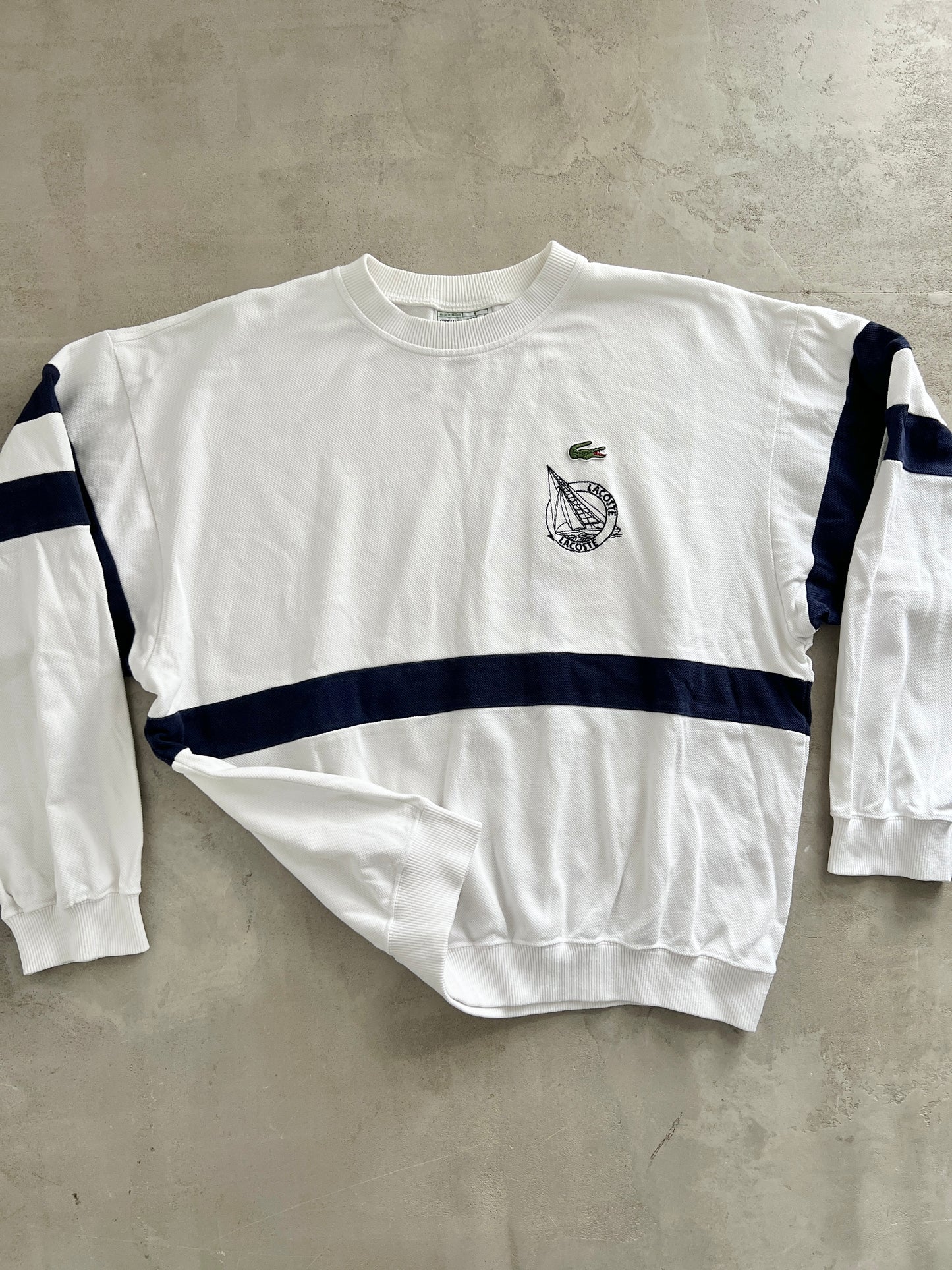 WHITE LACOSTE SAILING SWEATER - 1990S - M