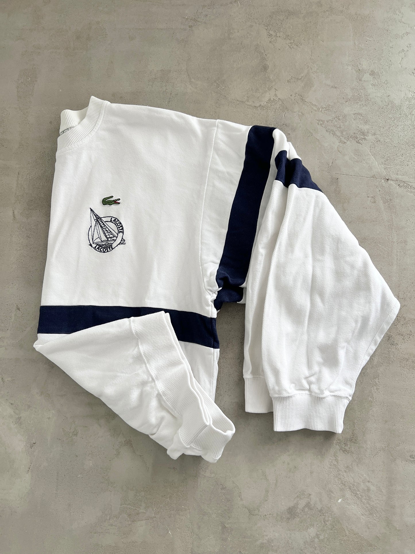 WHITE LACOSTE SAILING SWEATER - 1990S - M