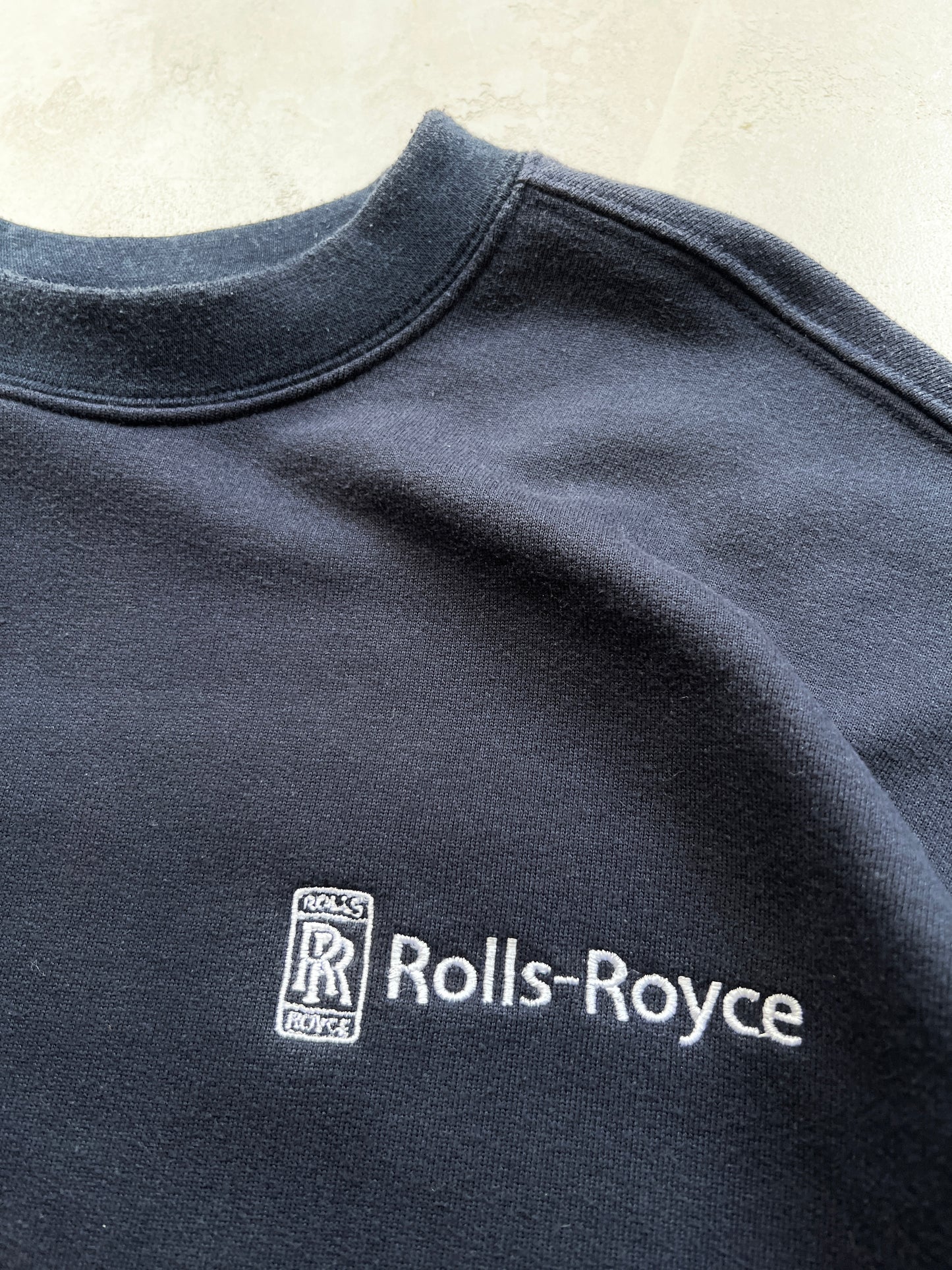 FADED BLACK ROLLS ROYCE SWEATER - 1990S - L