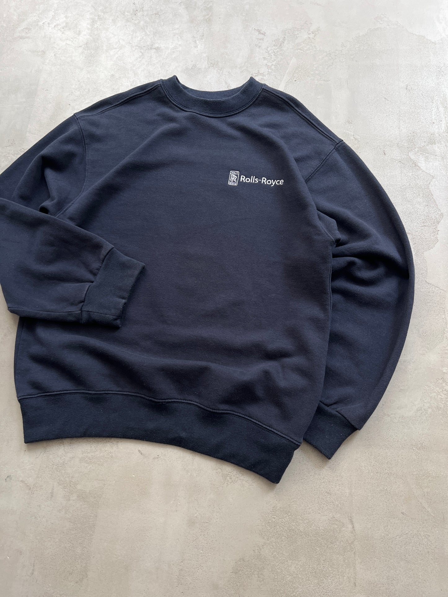 FADED BLACK ROLLS ROYCE SWEATER - 1990S - L