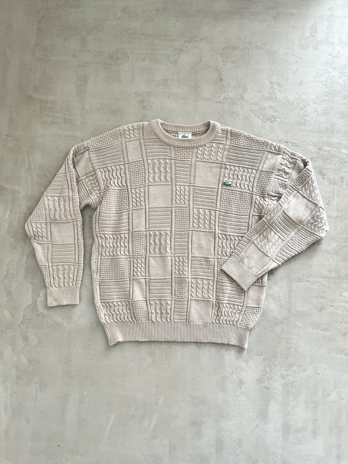 BEIGE LACOSTE KNIT SWEATER - 2000S - M/L