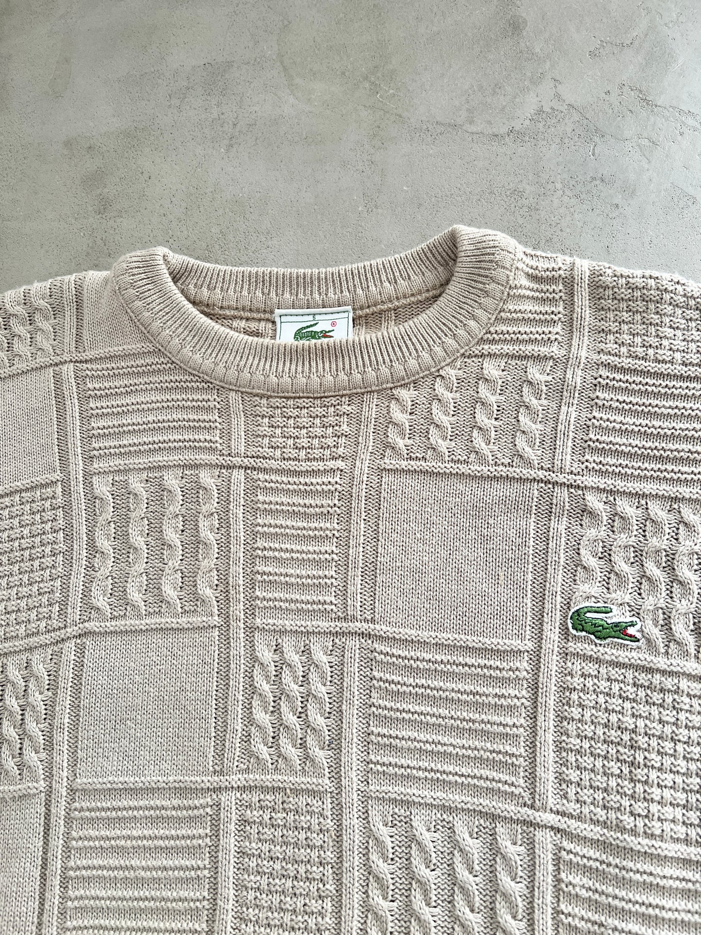 BEIGE LACOSTE KNIT SWEATER - 2000S - M/L