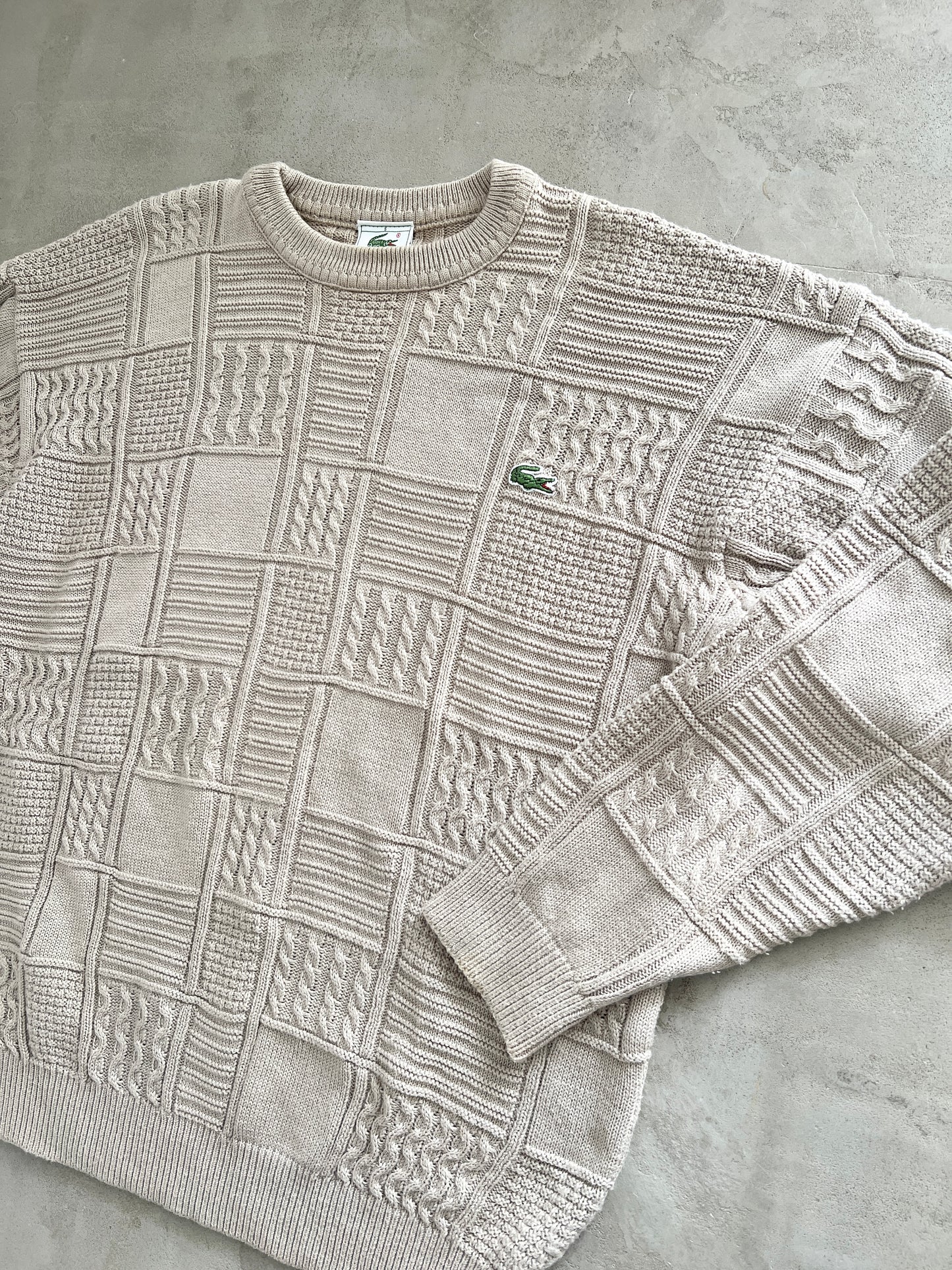 BEIGE LACOSTE KNIT SWEATER - 2000S - M/L