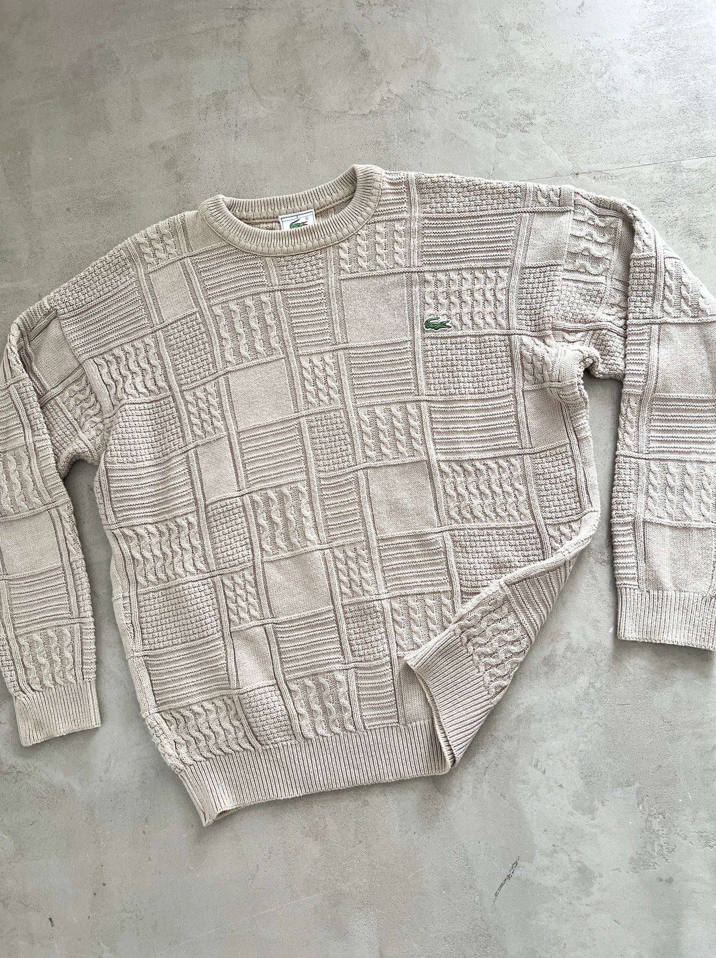 BEIGE LACOSTE KNIT SWEATER - 2000S - M/L