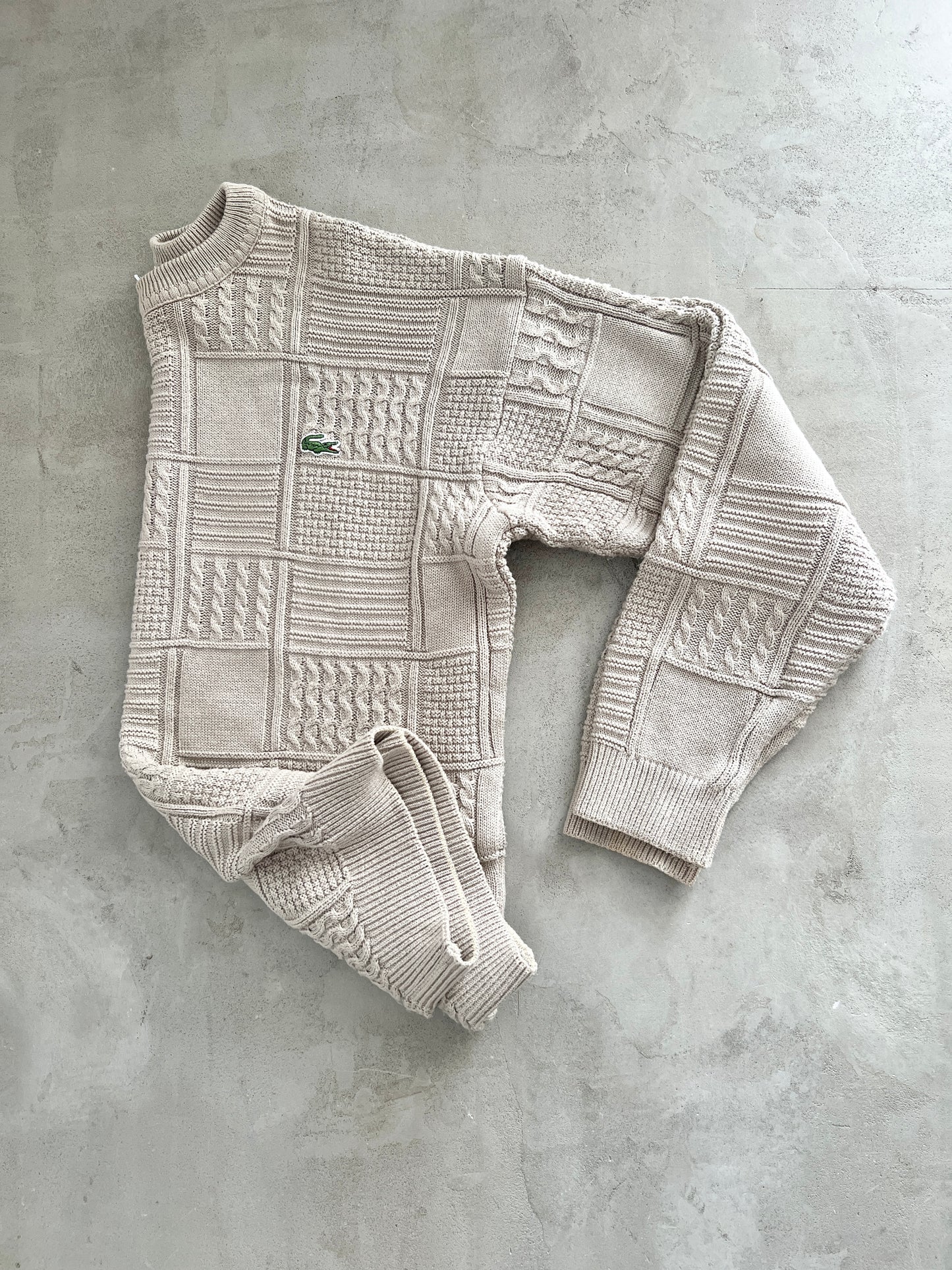 BEIGE LACOSTE KNIT SWEATER - 2000S - M/L