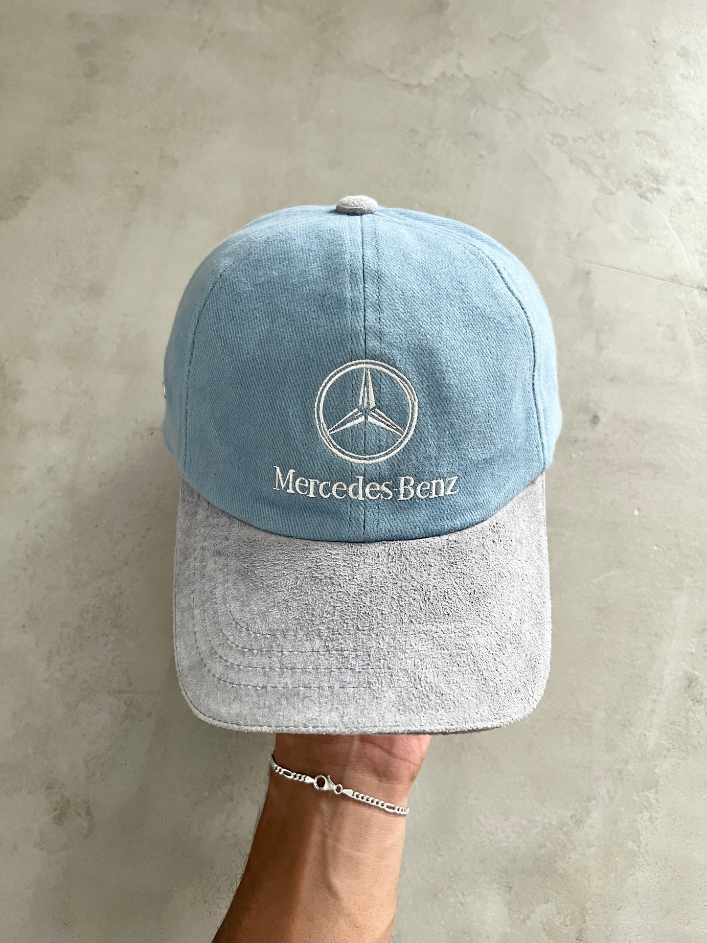 BABY BLUE/GREY MERCEDES BENZ CAP - 1990S