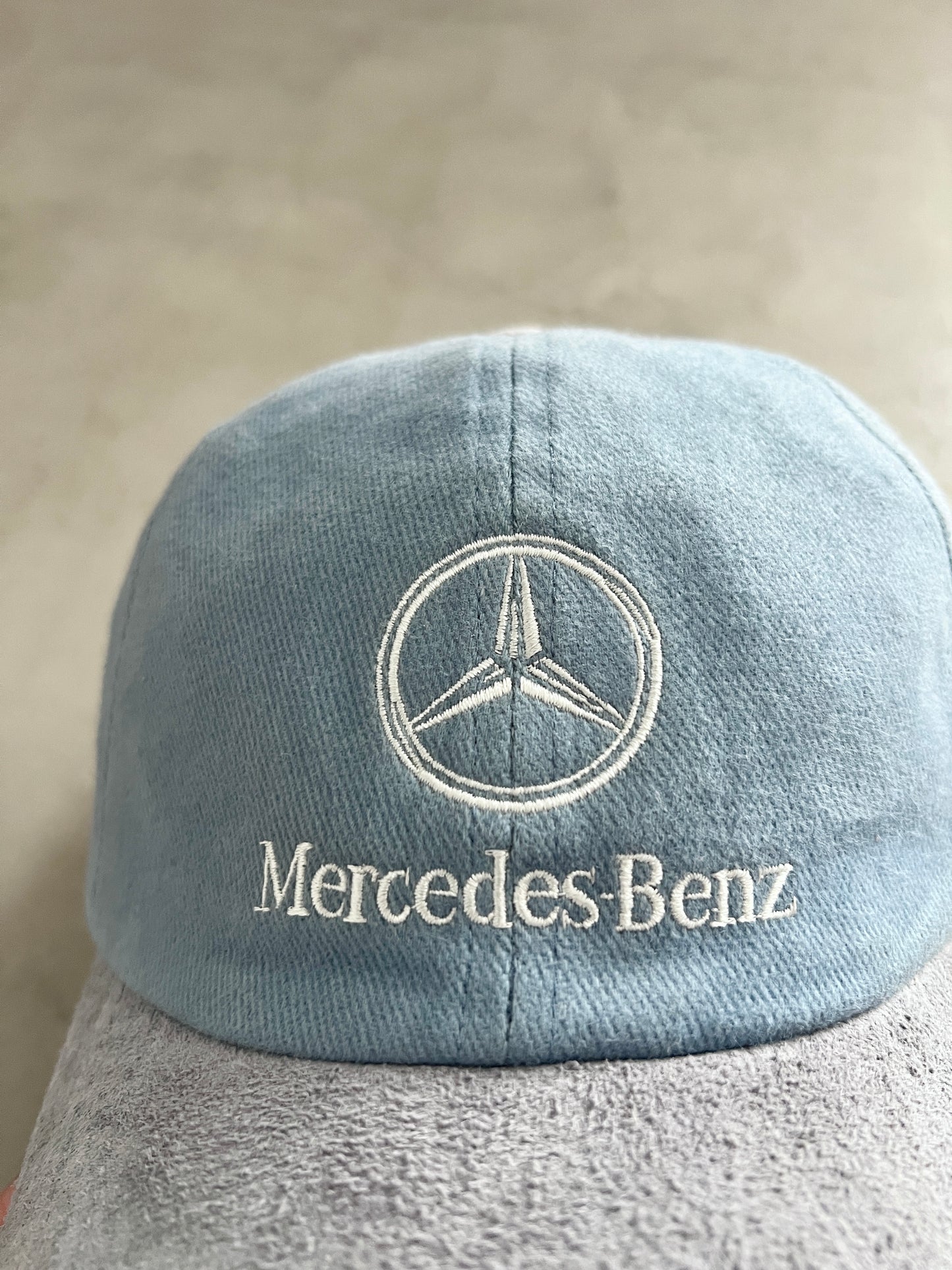 BABY BLUE/GREY MERCEDES BENZ CAP - 1990S