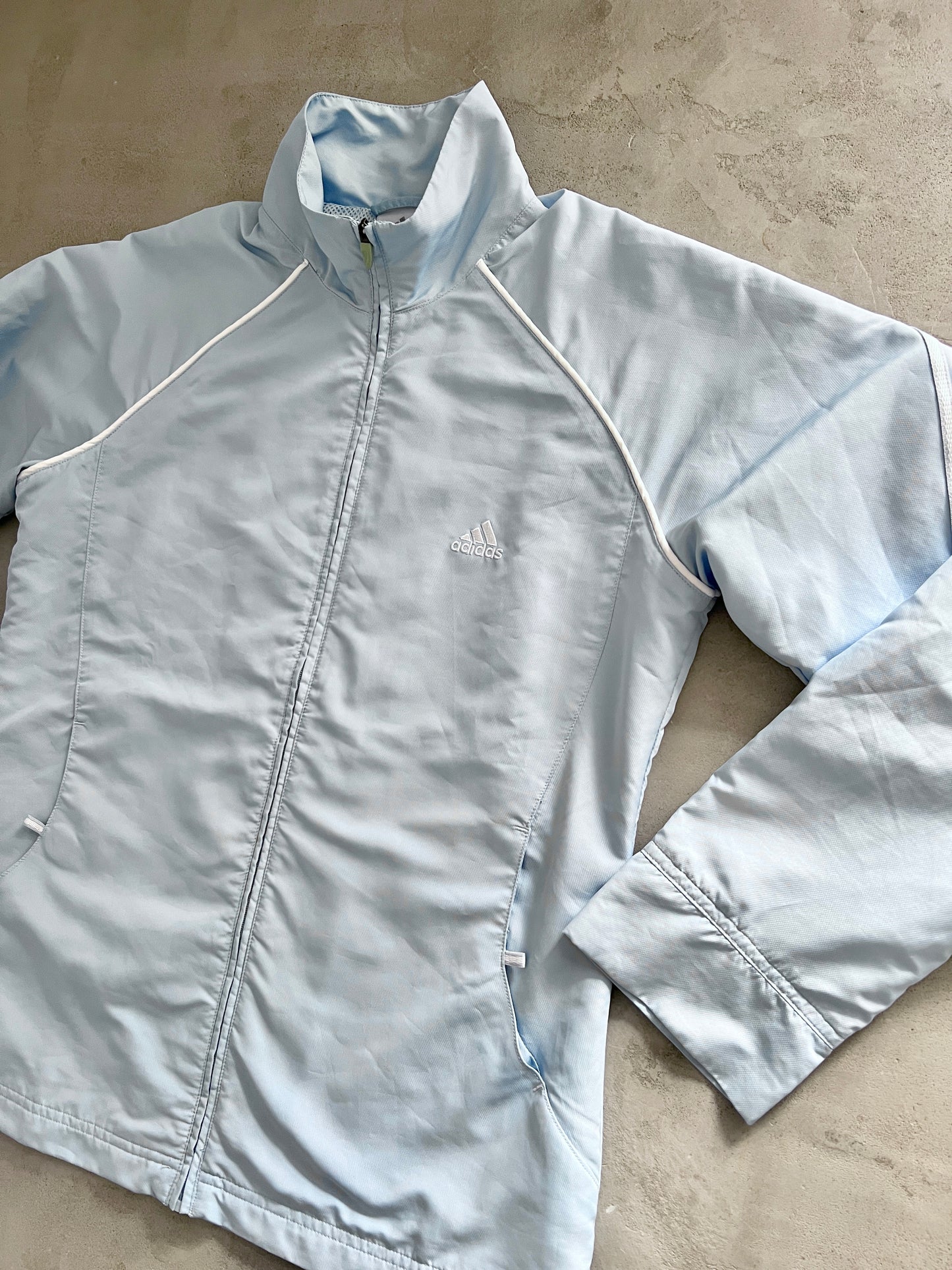 BABY BLUE ADIDAS TRACK JACKET - 2000S - WMNS L