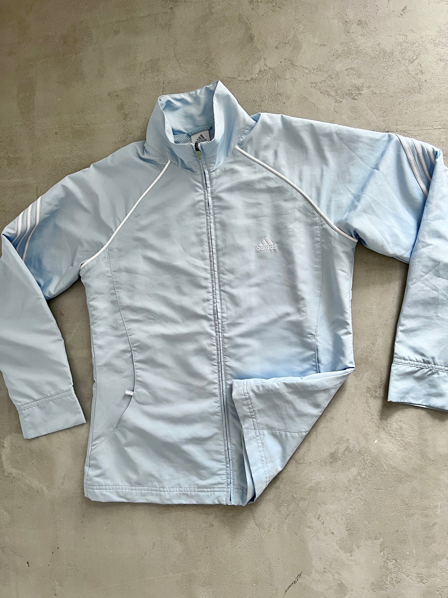 BABY BLUE ADIDAS TRACK JACKET - 2000S - WMNS L