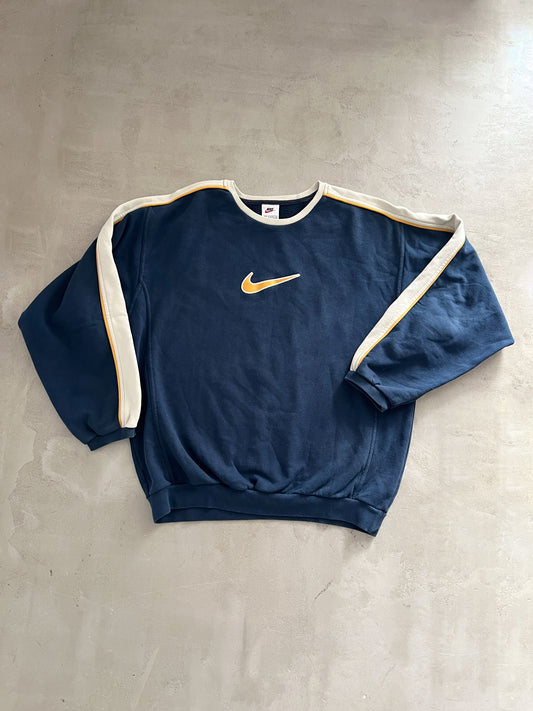 NAVY/BEIGE NIKE SWEATER - 1990S - M